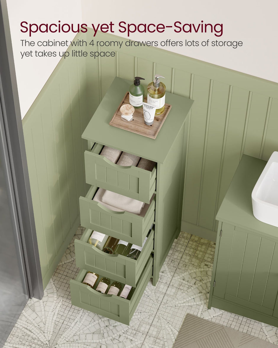 Bathroom Storage Cabinet – Wood – Laurel Green – Freestanding with 4 Drawers