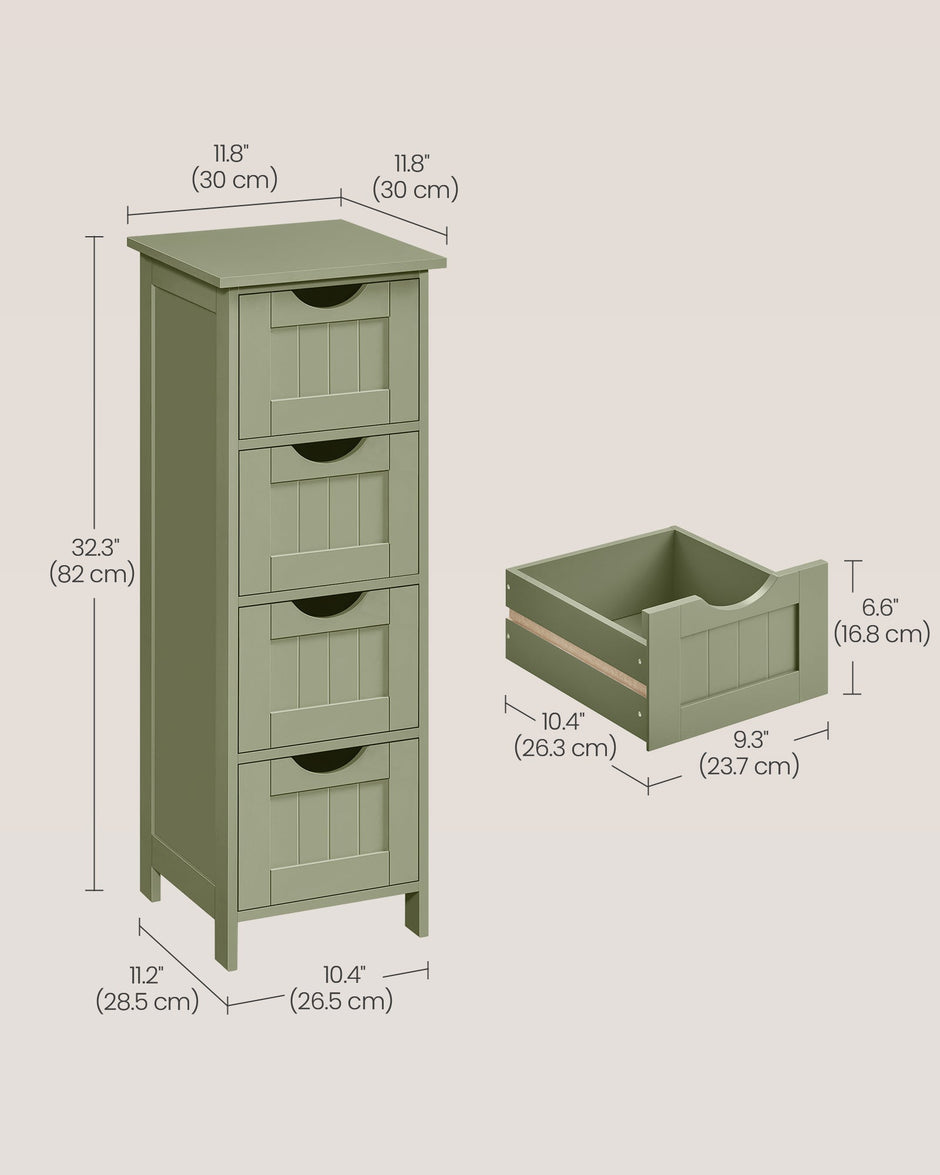 Bathroom Storage Cabinet – Wood – Laurel Green – Freestanding with 4 Drawers