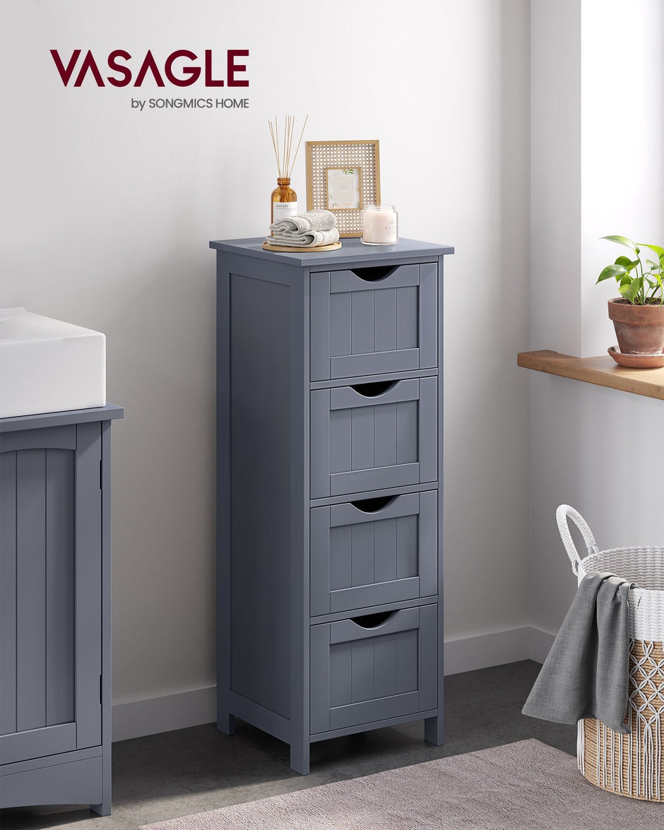 Bathroom Floor Storage Cabinet – MDF – Slate Grey – Freestanding with 4 Drawers