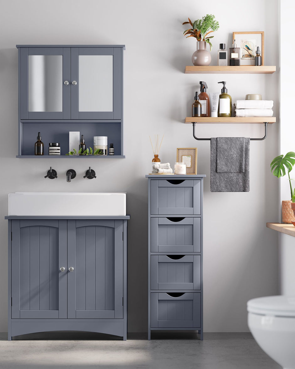 Bathroom Floor Storage Cabinet – MDF – Slate Grey – Freestanding with 4 Drawers