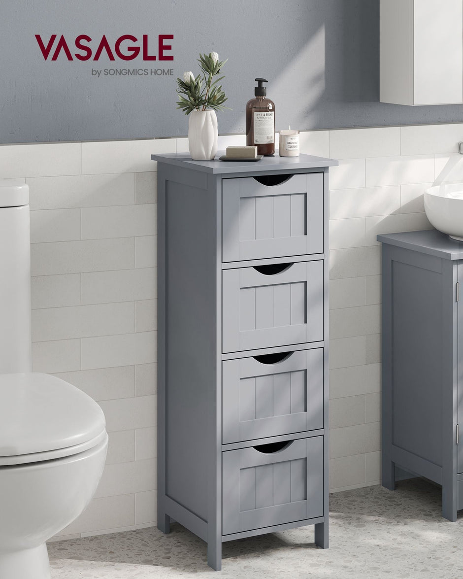 Bathroom Floor Storage Cabinet – Wood – Mystic Grey – Freestanding with 4 Drawers