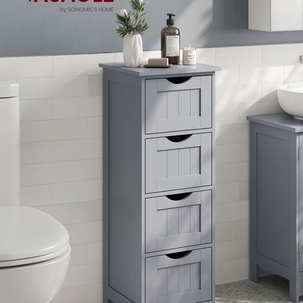 Bathroom Floor Storage Cabinet – Wood – Mystic Grey – Freestanding with 4 Drawers