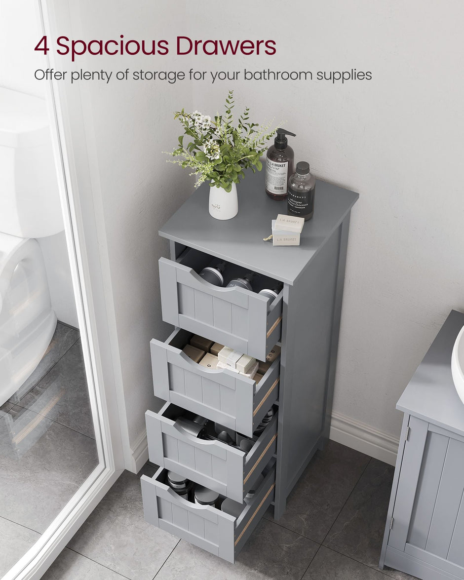 Bathroom Floor Storage Cabinet – Wood – Mystic Grey – Freestanding with 4 Drawers