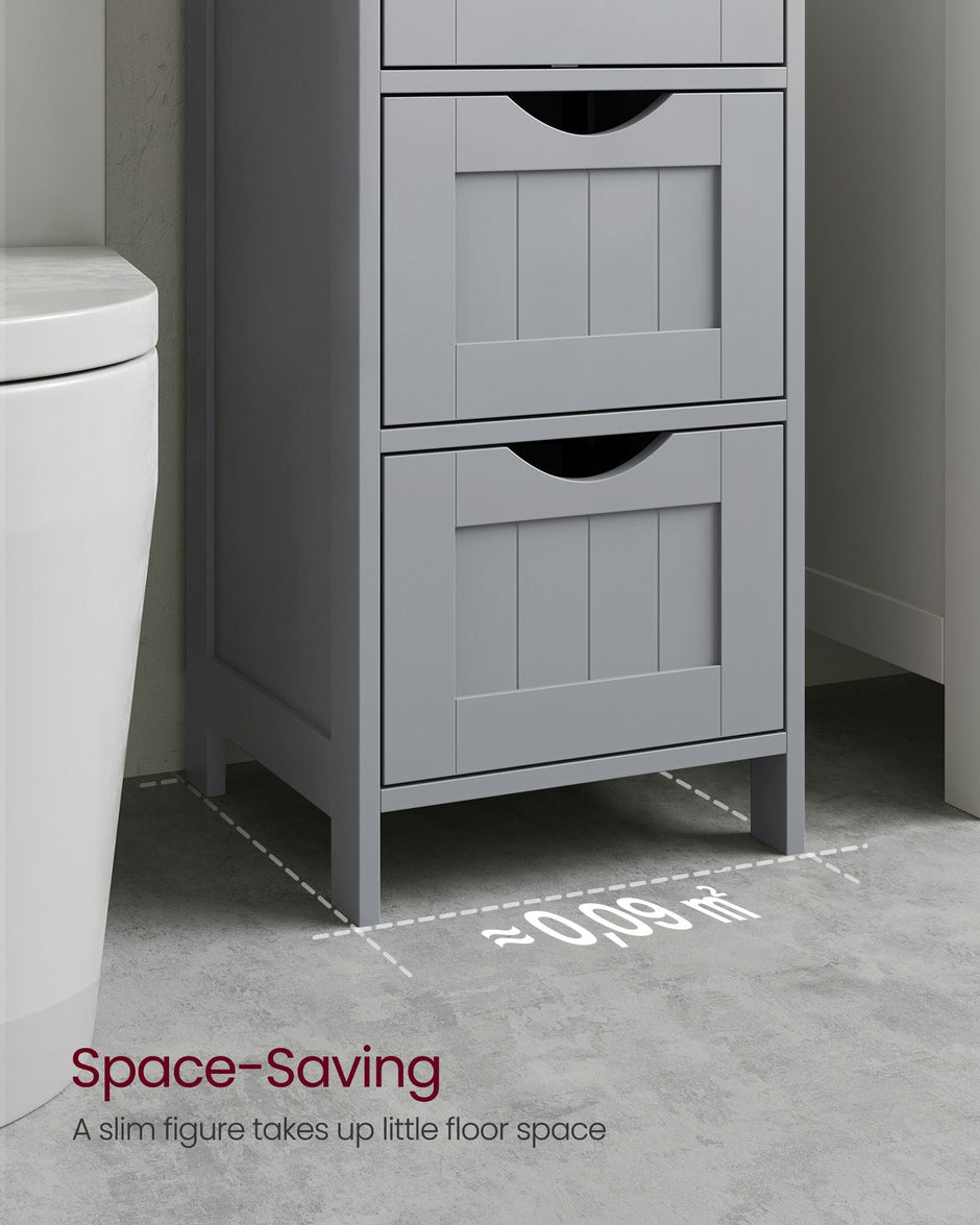 Bathroom Floor Storage Cabinet – Wood – Mystic Grey – Freestanding with 4 Drawers