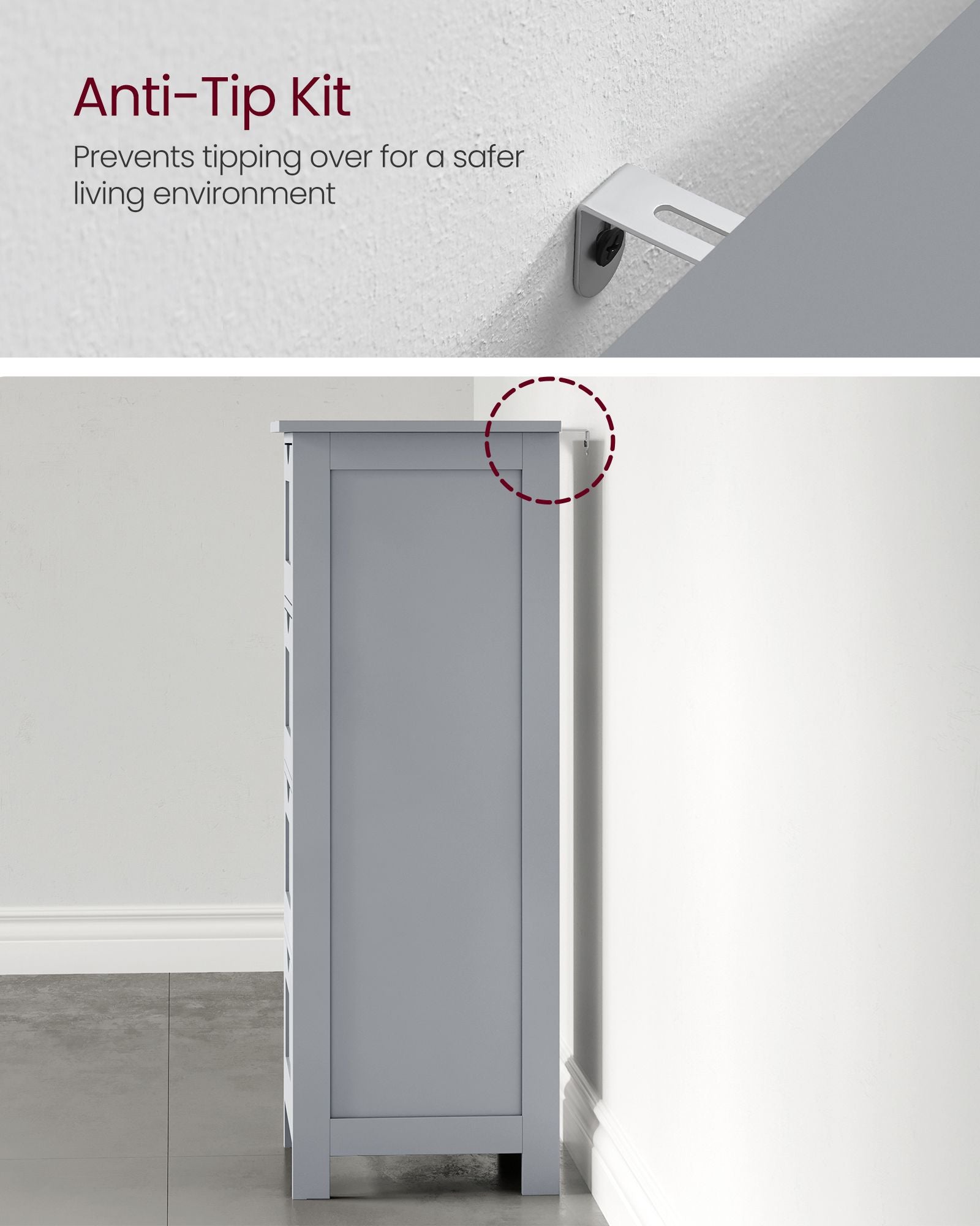 Bathroom Floor Storage Cabinet – Wood – Mystic Grey – Freestanding with 4 Drawers
