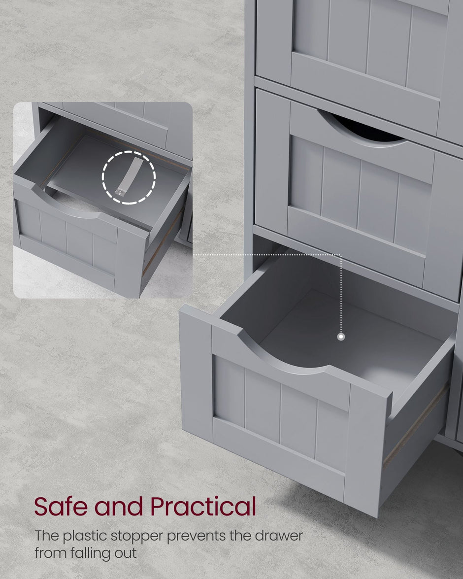 Bathroom Floor Storage Cabinet – Wood – Mystic Grey – Freestanding with 4 Drawers