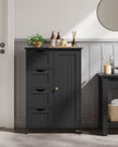 Bathroom Floor Storage Cabinet – White Wood – Ink Black – 4 Drawers and 1 Wardrobe Compartment