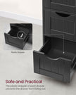 Bathroom Floor Storage Cabinet – White Wood – Ink Black – 4 Drawers and 1 Wardrobe Compartment