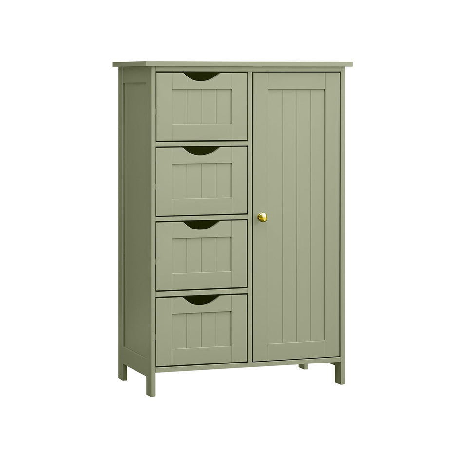 Bathroom Storage Unit – Wood – White – 4 Drawers and 1 Wardrobe Compartment