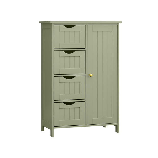 Bathroom Storage Unit – Wood – White – 4 Drawers and 1 Wardrobe Compartment