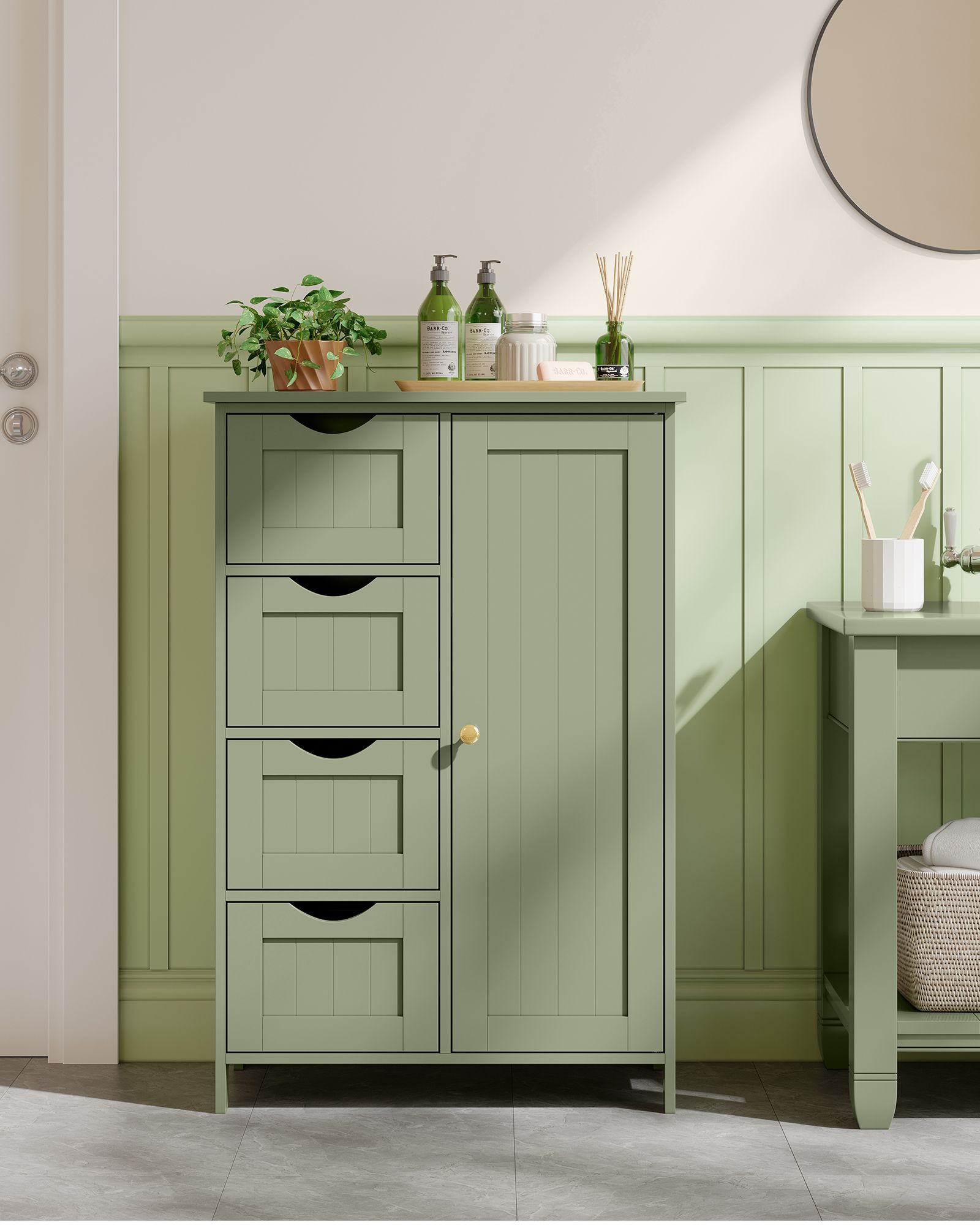 Bathroom Storage Unit – Wood – White – 4 Drawers and 1 Wardrobe Compartment