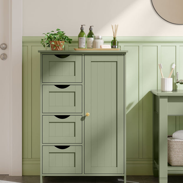 Bathroom Storage Unit – Wood – White – 4 Drawers and 1 Wardrobe Compartment