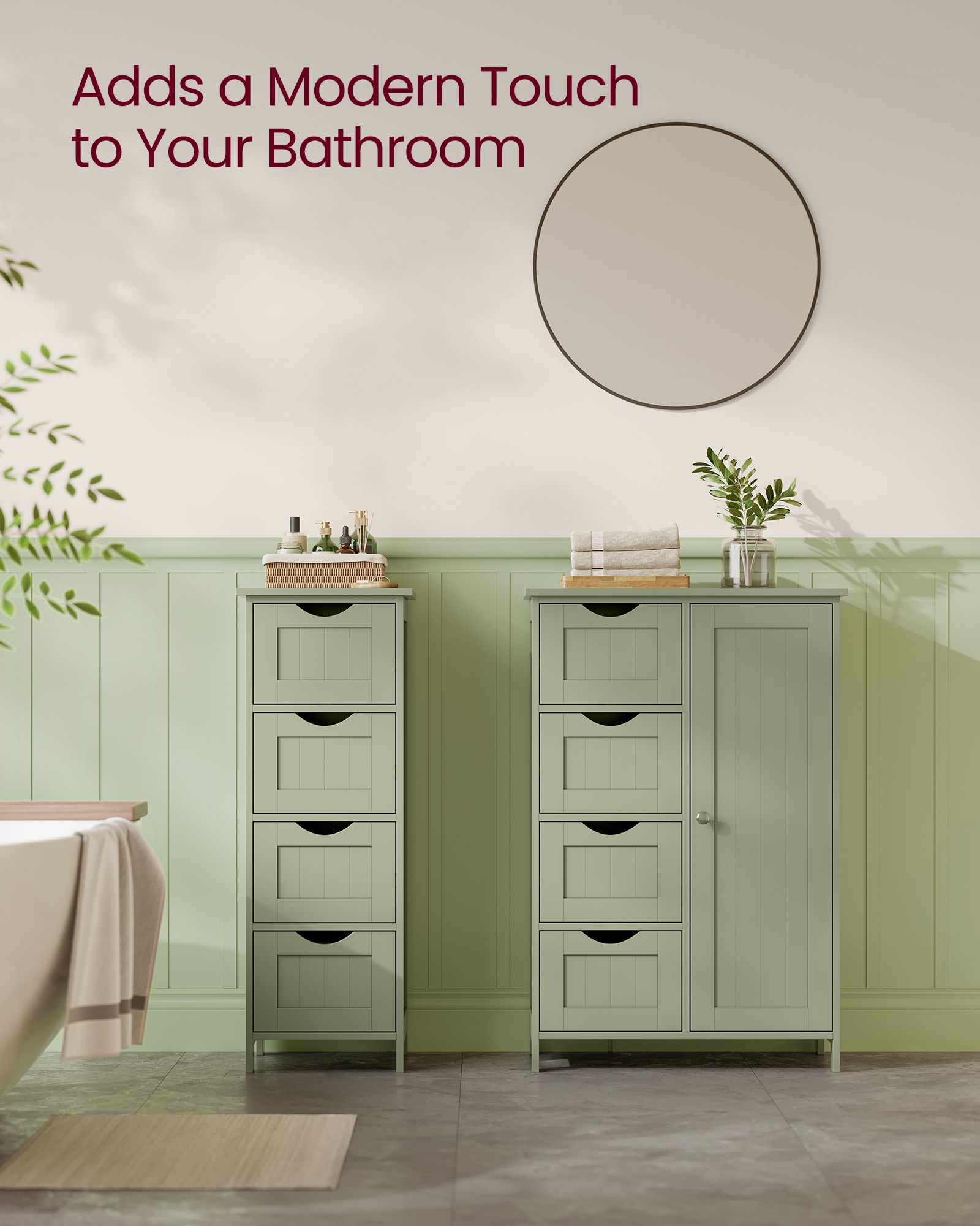 Bathroom Storage Unit – Wood – White – 4 Drawers and 1 Wardrobe Compartment