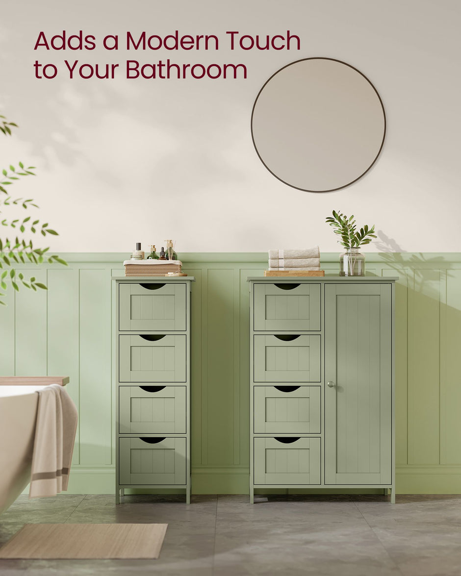 Bathroom Storage Unit – Wood – White – 4 Drawers and 1 Wardrobe Compartment
