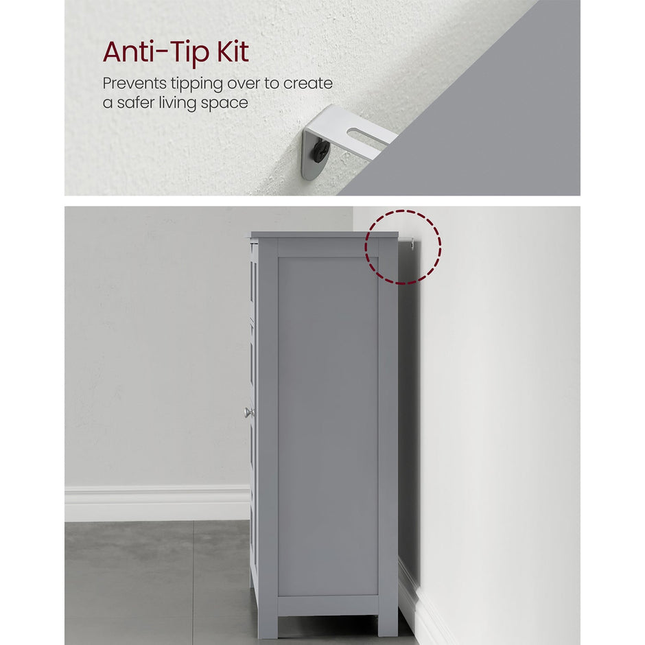 Bathroom Floor Storage Cabinet – Wood – White – Features 4 Drawers and 1 Wardrobe Compartment