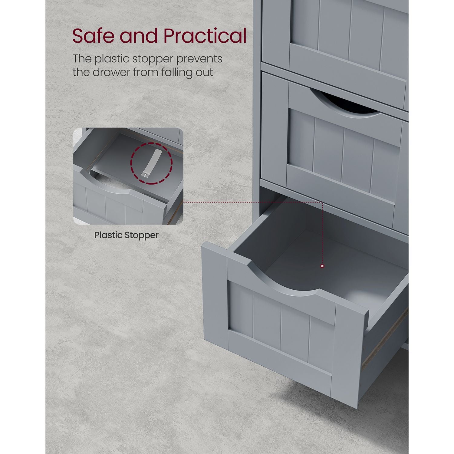 Bathroom Floor Storage Cabinet – Wood – White – Features 4 Drawers and 1 Wardrobe Compartment