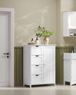 Bathroom Floor Storage Cabinet – Wood – Cloud White – 4 Drawers and Adjustable Shelf
