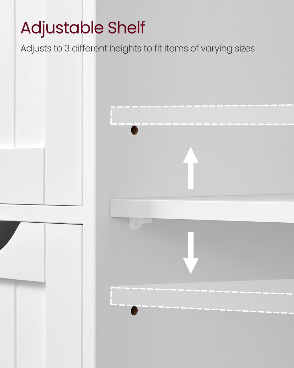 Bathroom Floor Storage Cabinet – Wood – Cloud White – 4 Drawers and Adjustable Shelf