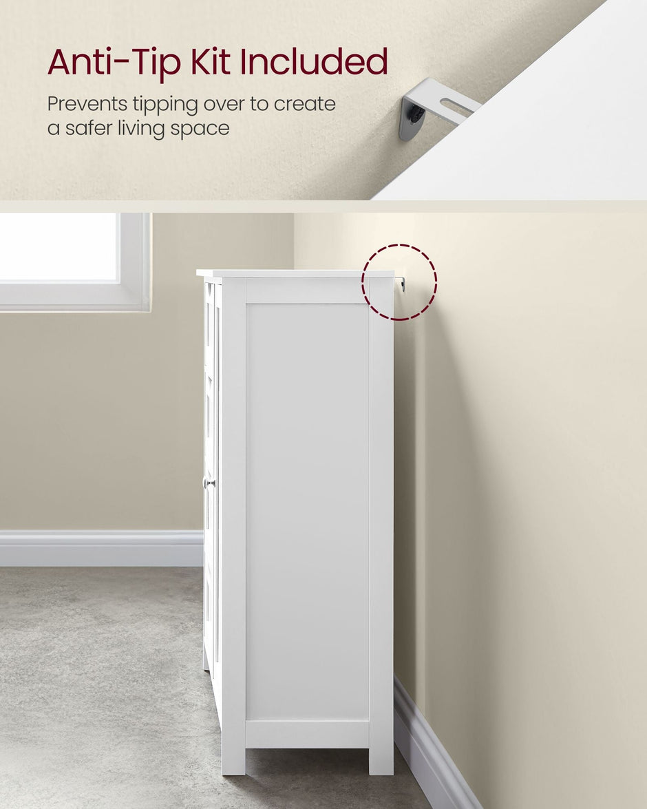 Bathroom Floor Storage Cabinet – Wood – Cloud White – 4 Drawers and Adjustable Shelf