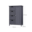Bathroom Floor Storage Cabinet – White Wood – Grey – 4 Drawers and 1 Wardrobe Compartment