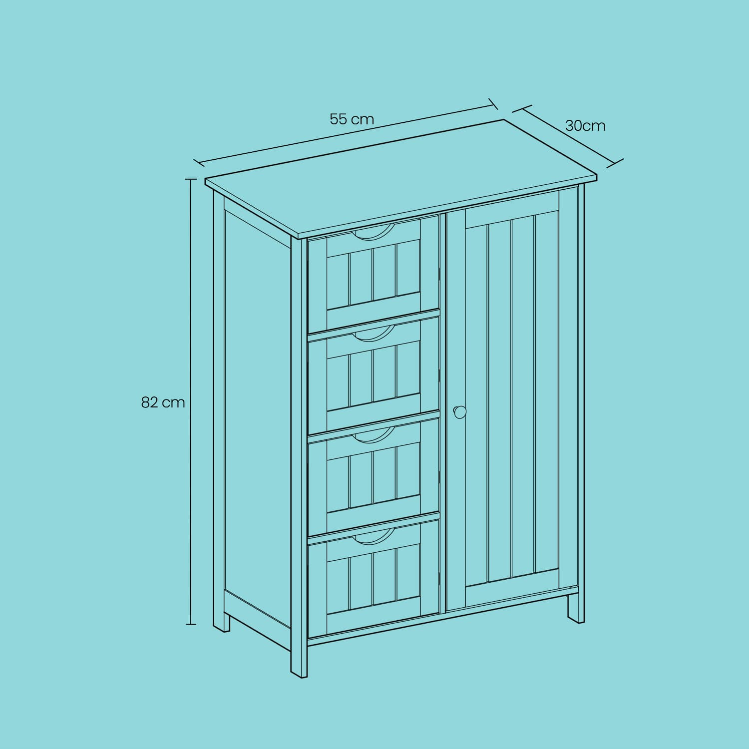 Bathroom Floor Storage Cabinet – Wood – Cloud White – Freestanding with 4 Drawers and 1 Door