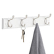 Wall-Mounted Coat Rack – Wood and Metal – White and Silver – 4 Hooks