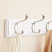 Wall-Mounted Coat Rack – Wood and Metal – White and Silver – 4 Hooks