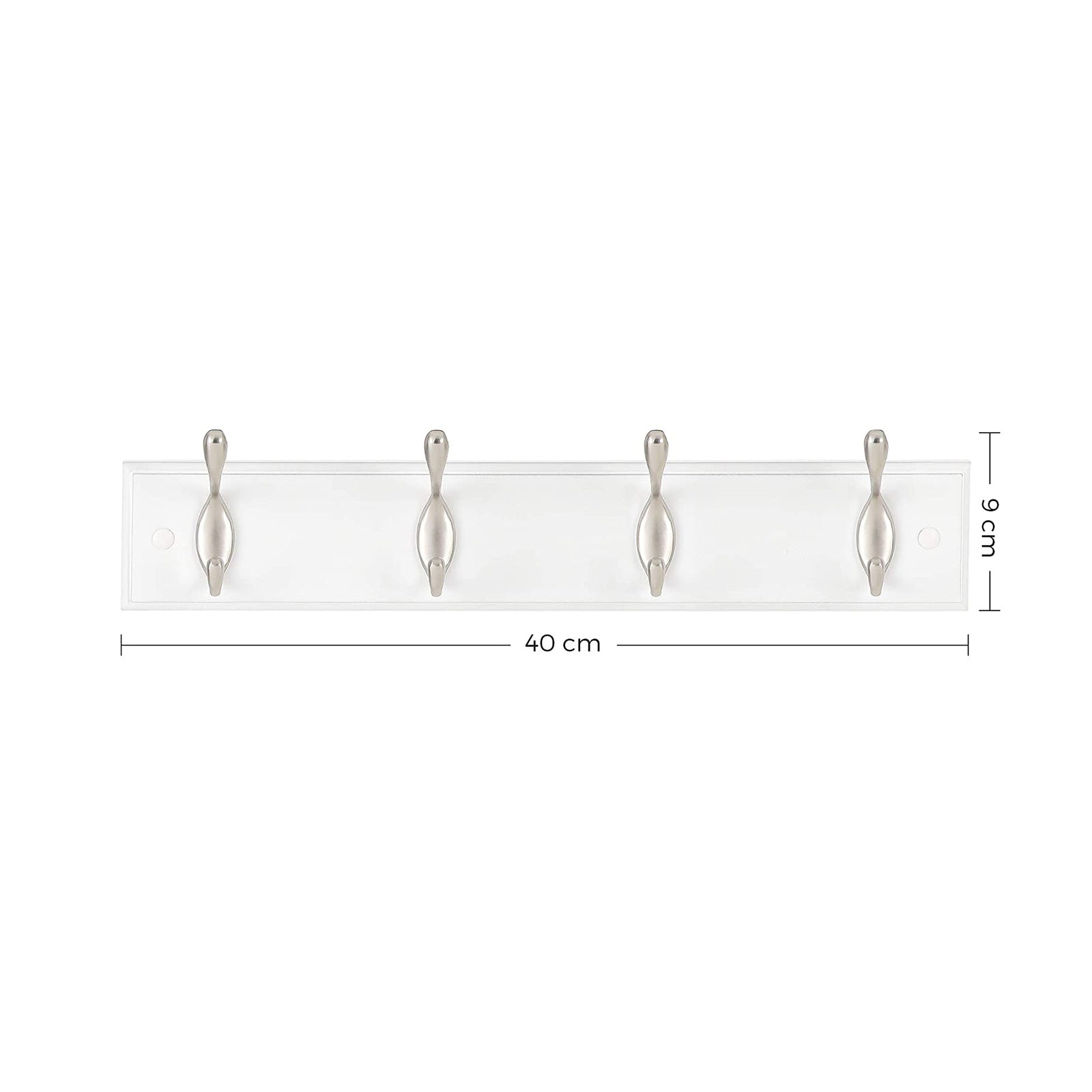 Wall-Mounted Coat Rack – Wood and Metal – White and Silver – 4 Hooks