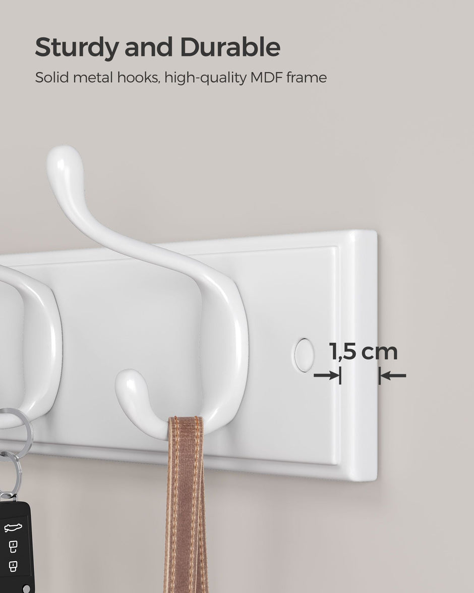 Set of 2 Wall-Mounted Coat Racks – Metal and Wood – Cloud White – 4 Hooks Each