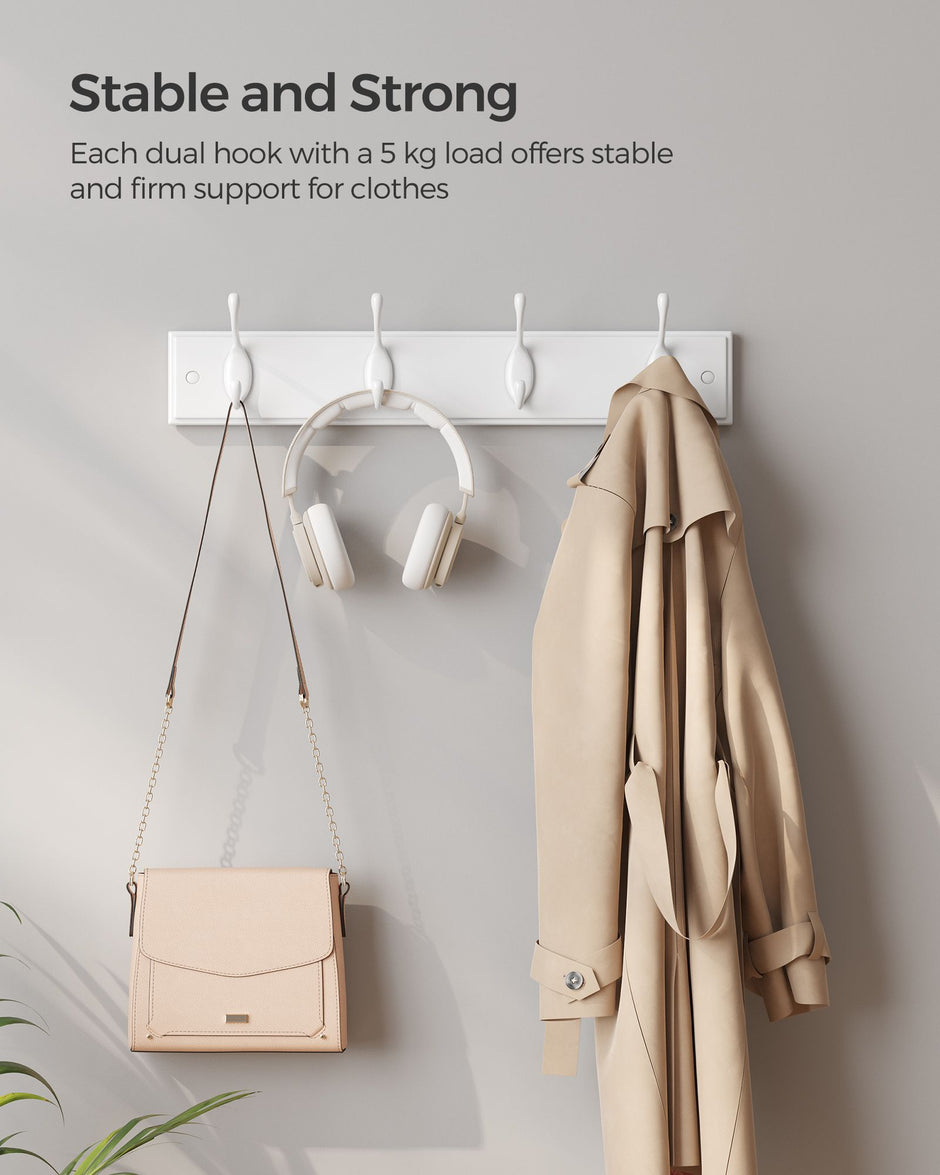 Set of 2 Wall-Mounted Coat Racks – Metal and Wood – Cloud White – 4 Hooks Each