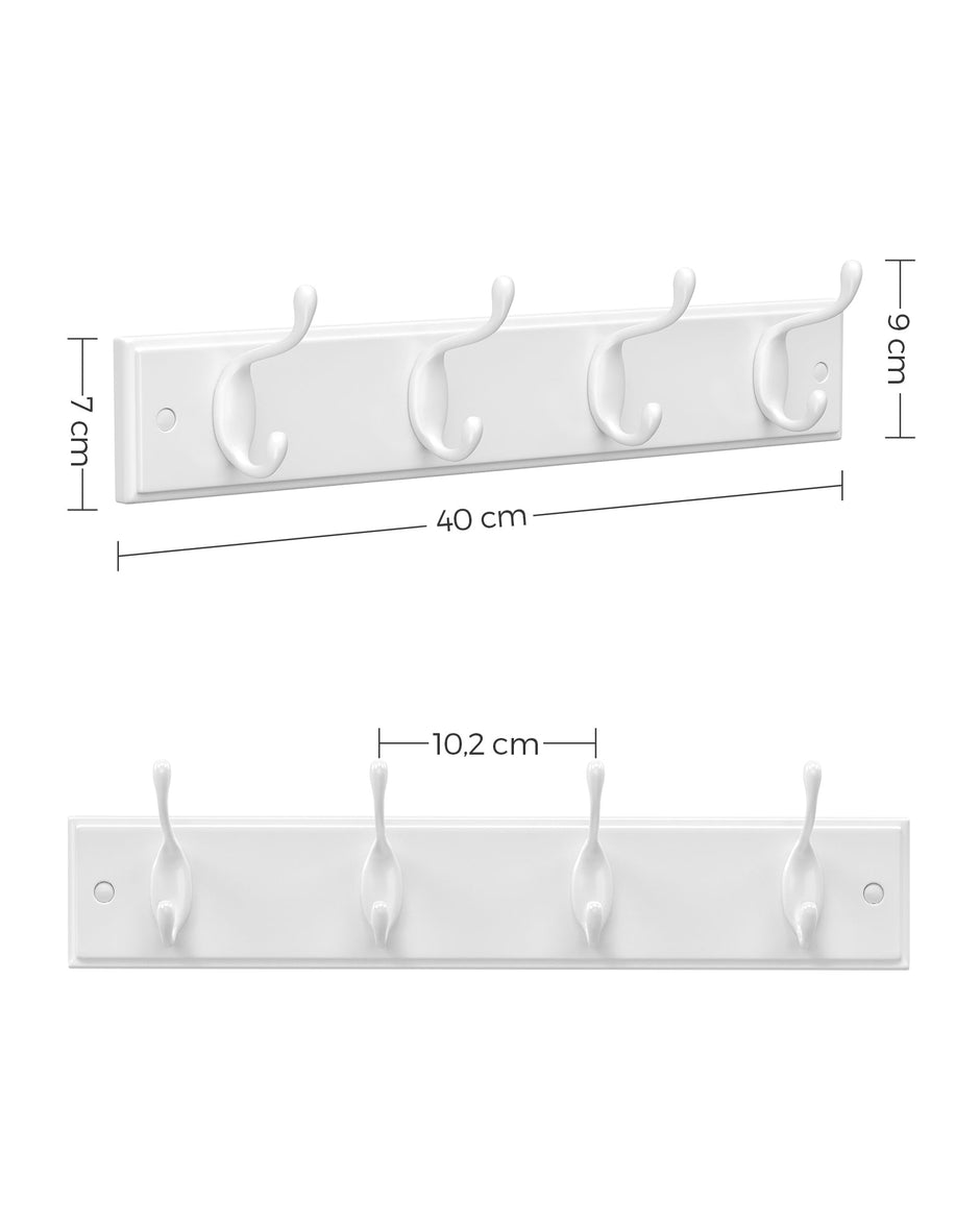 Set of 2 Wall-Mounted Coat Racks – Metal and Wood – Cloud White – 4 Hooks Each