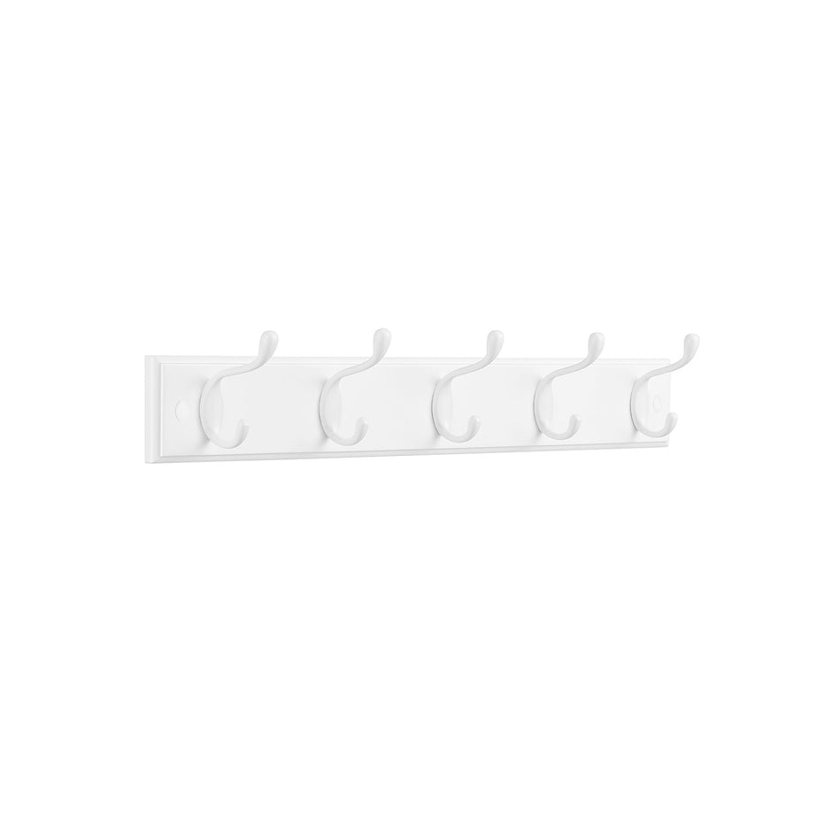Wall-Mounted Coat Rack – Wood and Metal – Cloud White – 5 Dual Hooks