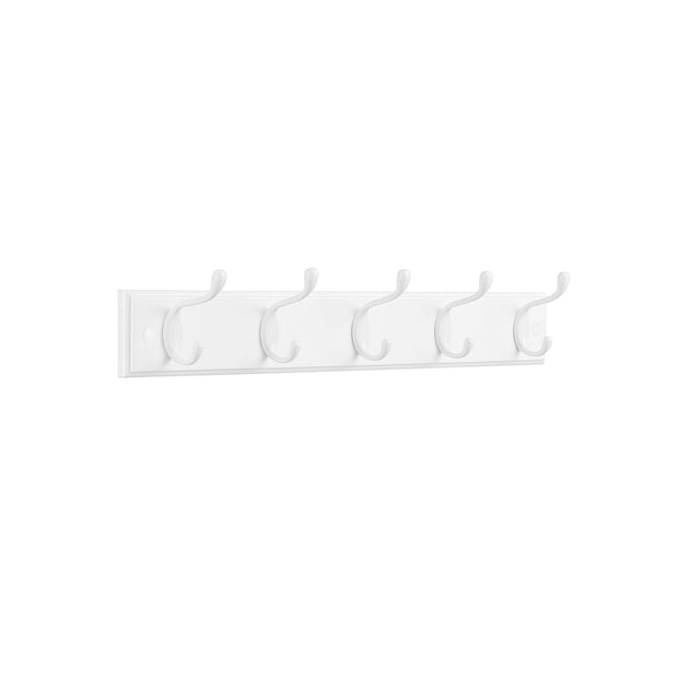 Wall-Mounted Coat Rack – Wood and Metal – Cloud White – 5 Dual Hooks