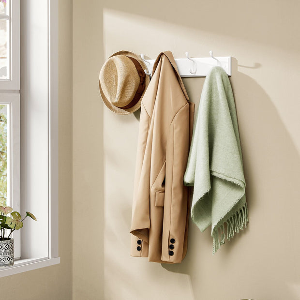 Wall-Mounted Coat Rack – Wood and Metal – Cloud White – 5 Dual Hooks