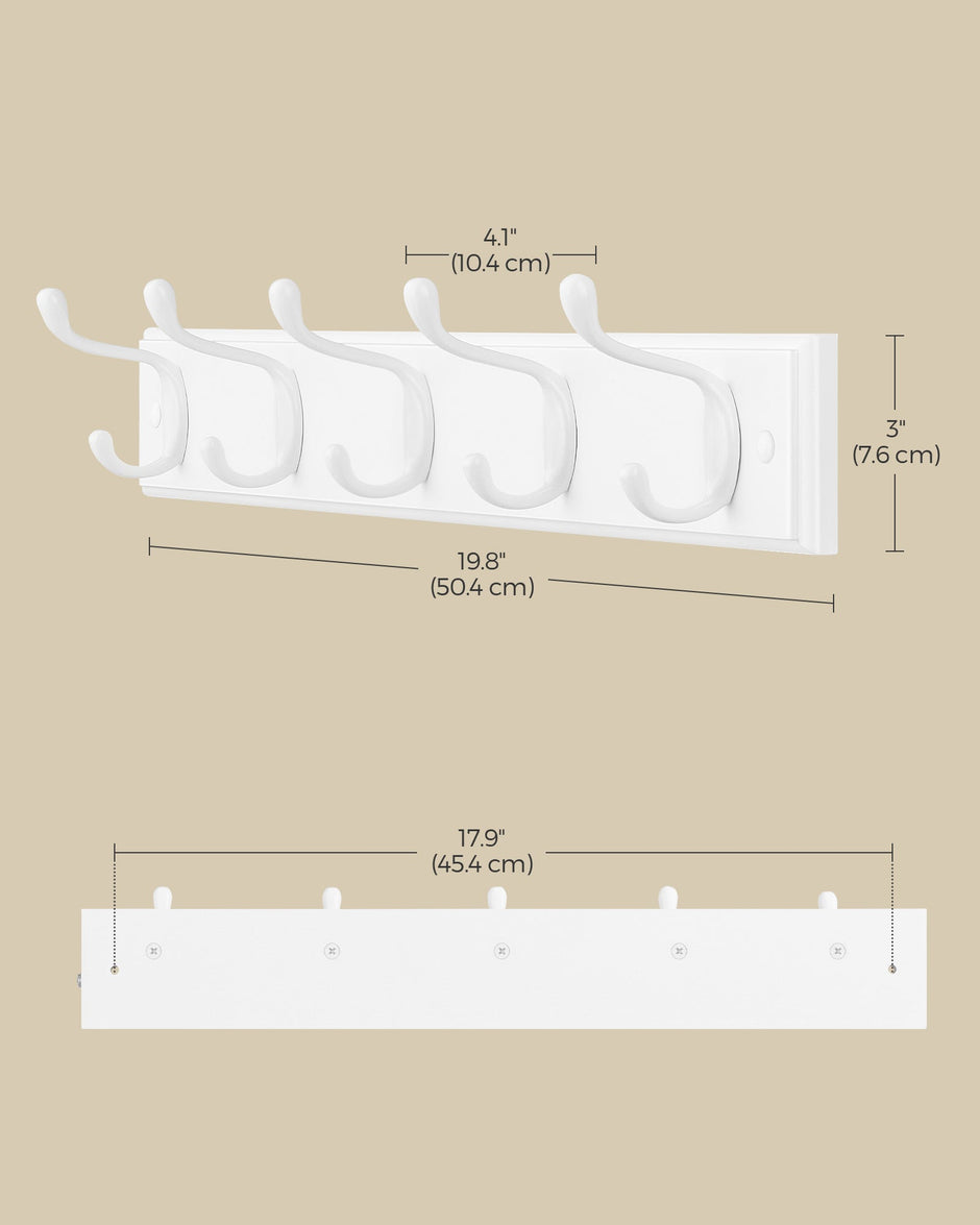 Wall-Mounted Coat Rack – Wood and Metal – Cloud White – 5 Dual Hooks