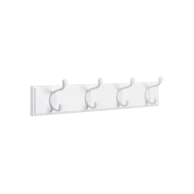 Wall-Mounted Coat Rack – Wood – White – 4 Metal Hooks