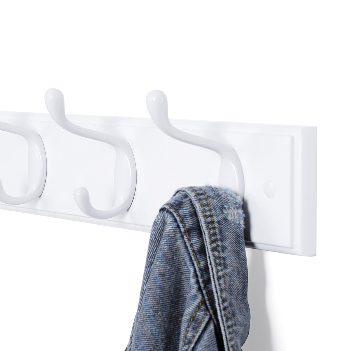 Wall-Mounted Coat Rack – Wood – White – 4 Metal Hooks