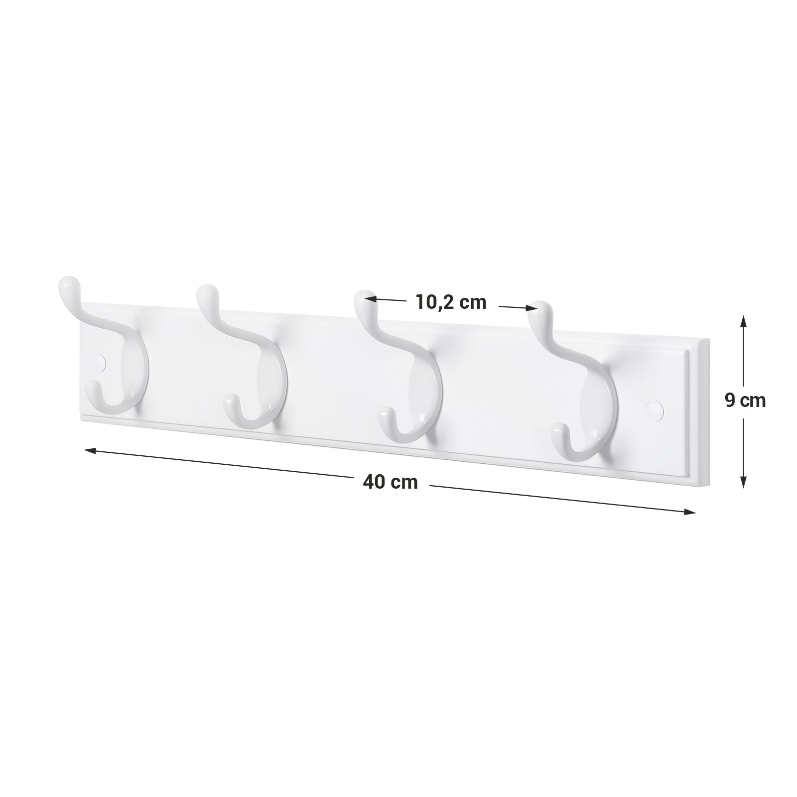 Wall-Mounted Coat Rack – Wood – White – 4 Metal Hooks