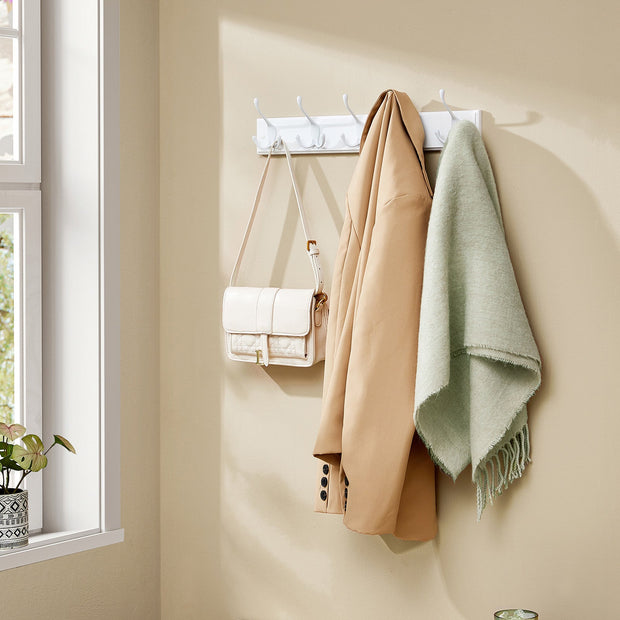 Wall-Mounted Coat Rack – Wood – Cloud White – 5 Dual Tri-Hooks