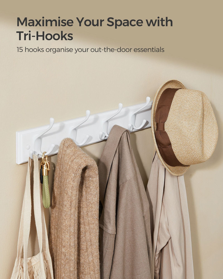 Wall-Mounted Coat Rack – Wood – Cloud White – 5 Dual Tri-Hooks