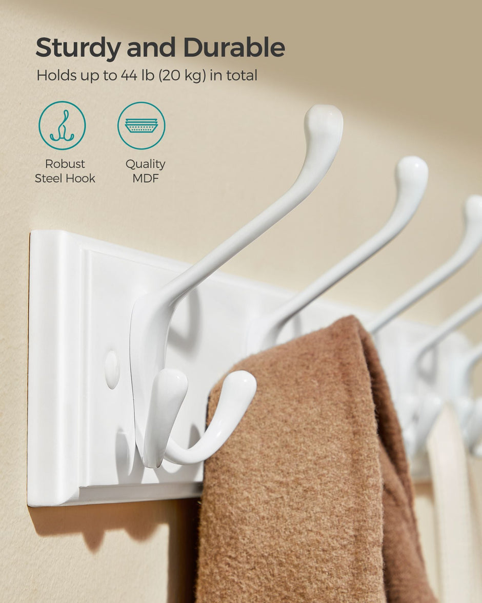 Wall-Mounted Coat Rack – Wood – Cloud White – 5 Dual Tri-Hooks