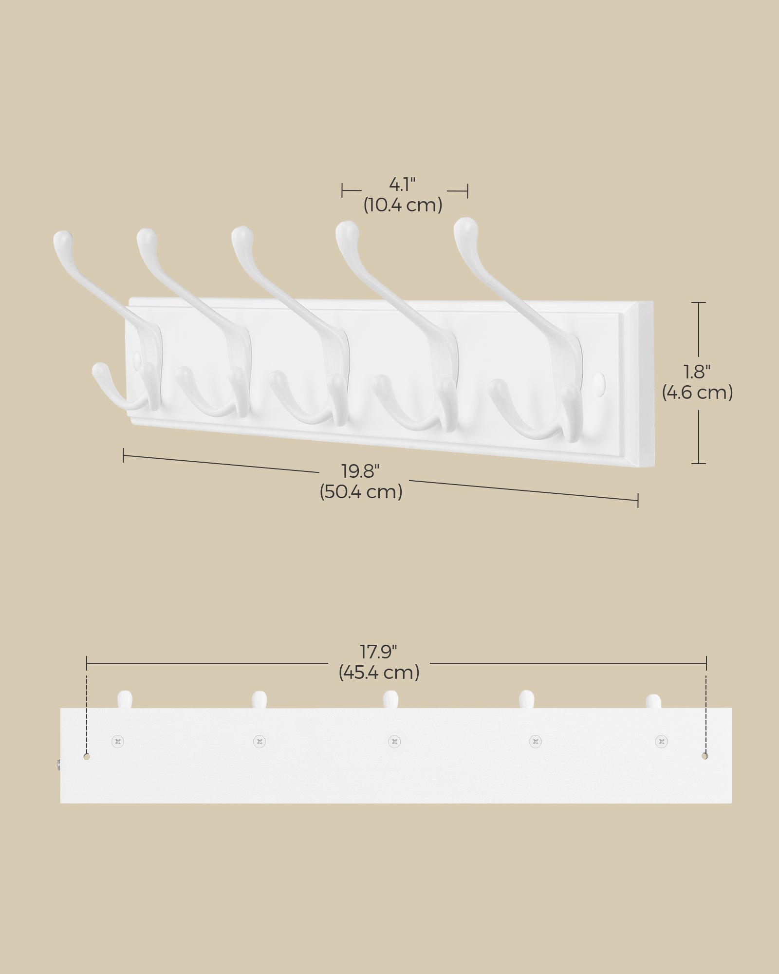 Wall-Mounted Coat Rack – Wood – Cloud White – 5 Dual Tri-Hooks