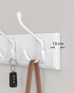 Wall Mounted Coat Rack – Metal – White – 4 Tri-Hooks for Entryway and Bathroom