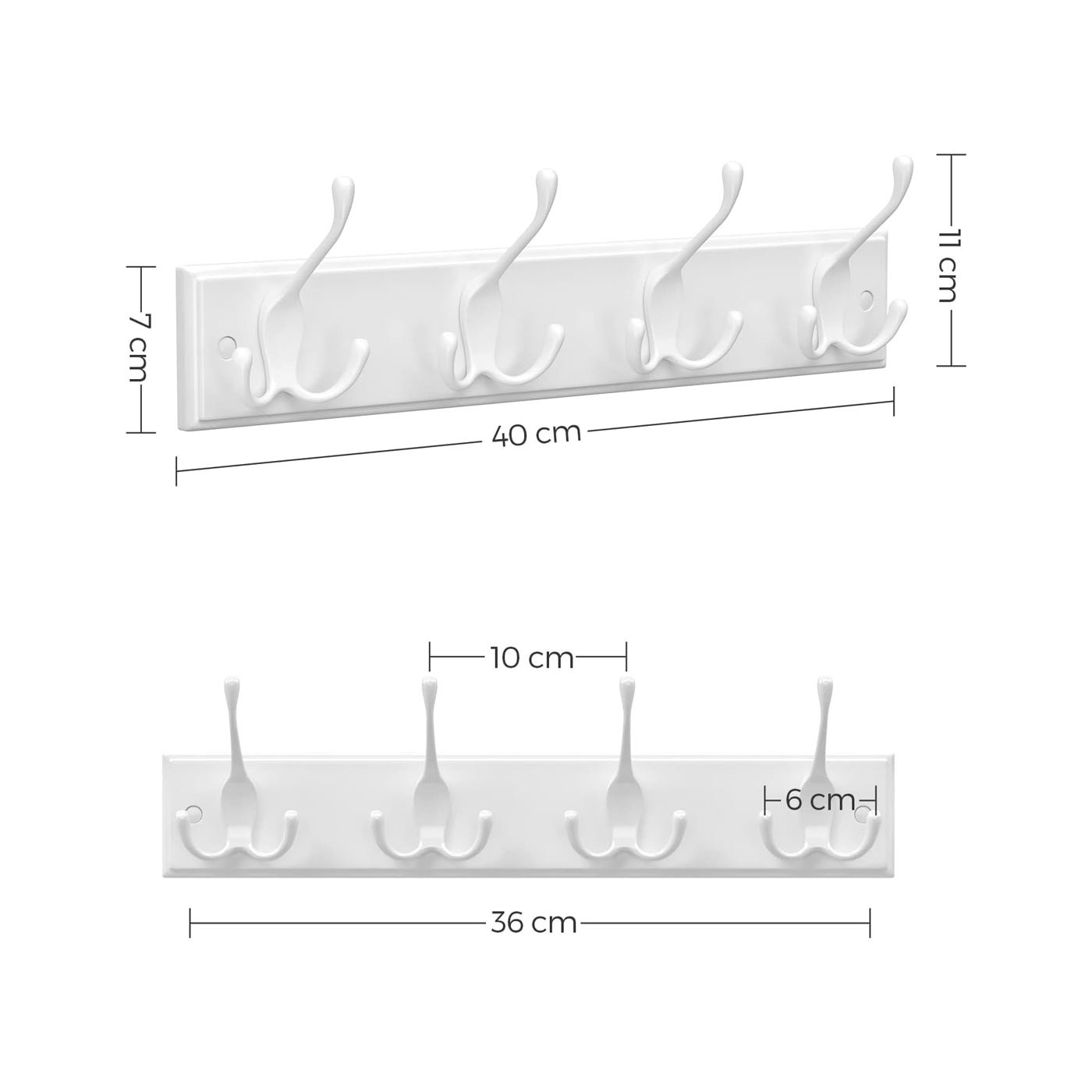 Wall Mounted Coat Rack – Metal – White – 4 Tri-Hooks for Entryway and Bathroom
