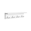 Wall-Mounted Coat Rack – Wooden and Metal – White – 4 Dual Hooks with Shelf