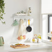 Wall-Mounted Coat Rack – Wooden and Metal – White – 4 Dual Hooks with Shelf