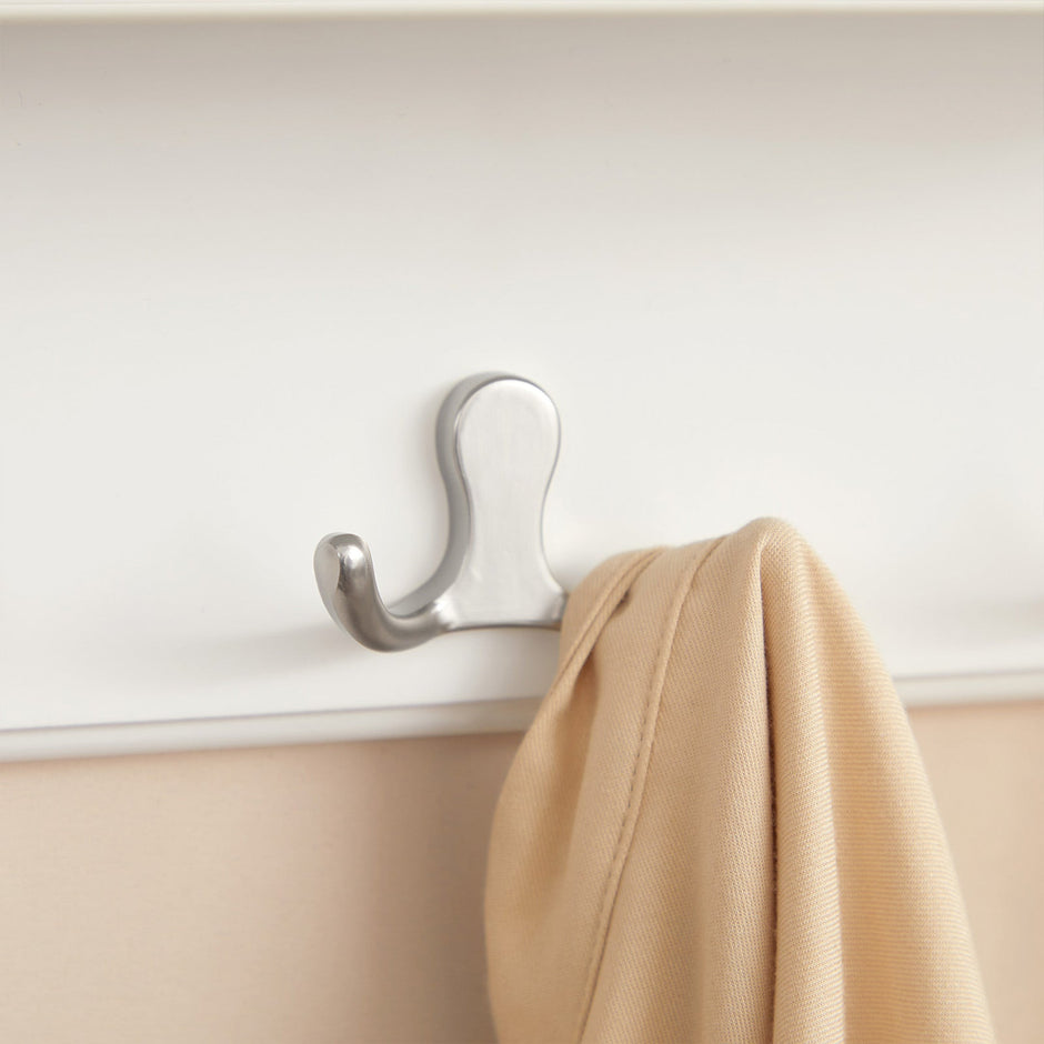 Wall-Mounted Coat Rack – Wooden and Metal – White – 4 Dual Hooks with Shelf