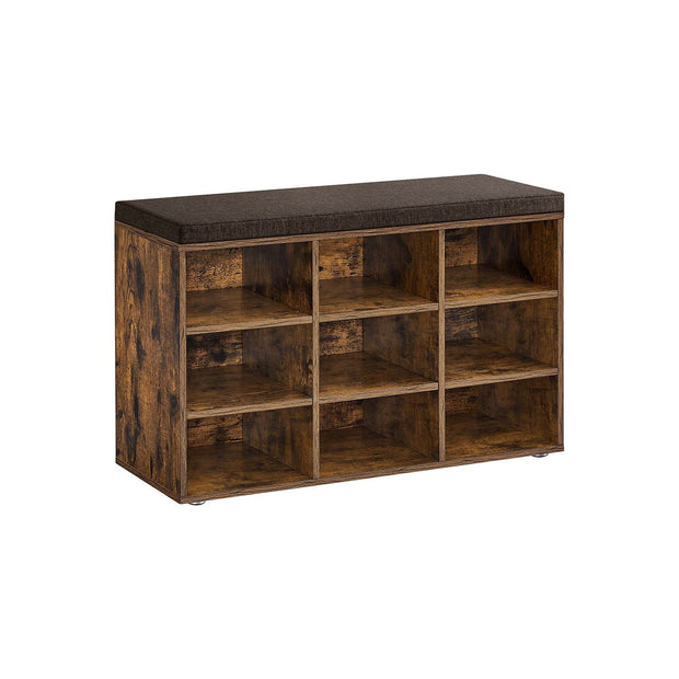 Storage Bench – Wood – Black – Padded Seat with 9 Adjustable Compartments