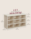 Shoe Bench – Wood – Natural Beige – Padded Seat with 9 Adjustable Compartments