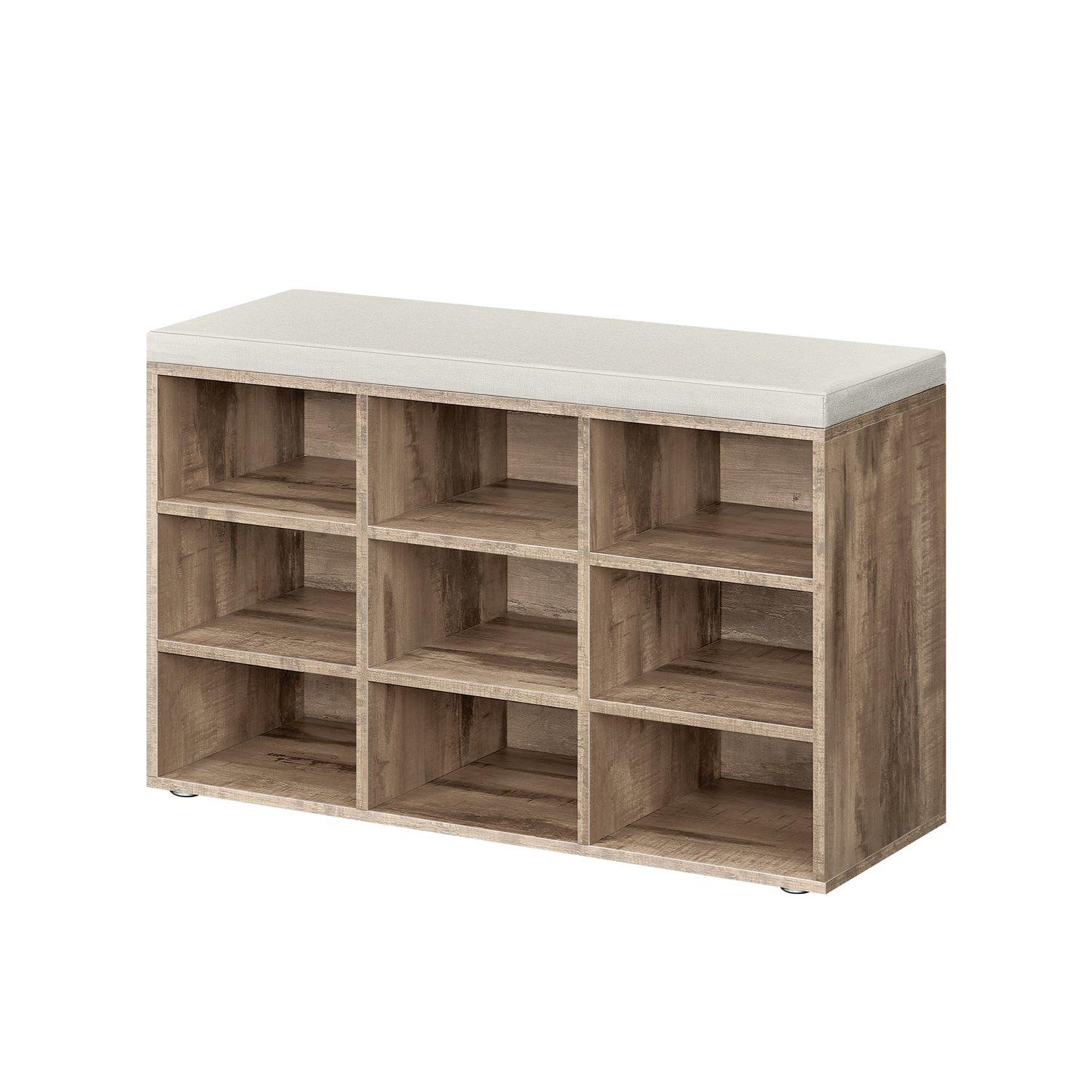 Shoe Bench – Wood – Camel Brown – Padded Seat with 9 Adjustable Compartments